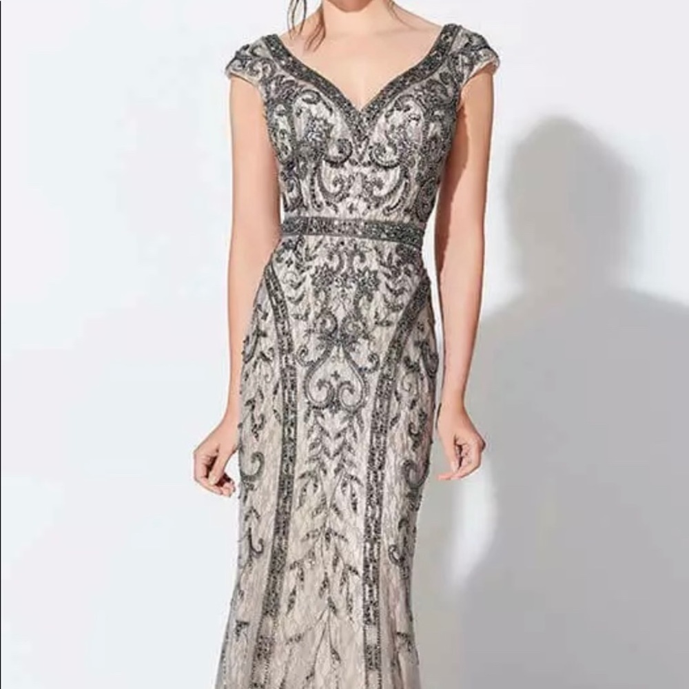BN MOB Mother of Bride Ivonne D Mon Cherie Silver Champagne Evening Wedding Gown